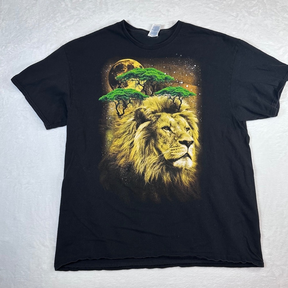 Delta Pro Weight Mens Lion Moon Nature Graphic‎ Tee Black XL Short Sleeve Cotton